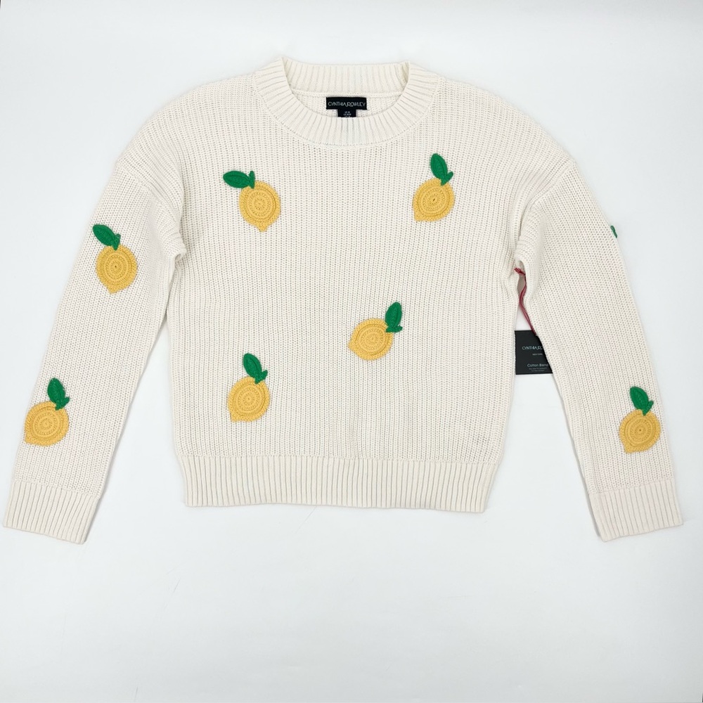 Cynthia Rowley Cream Crewneck Sweater with Yellow & Green Appliqué